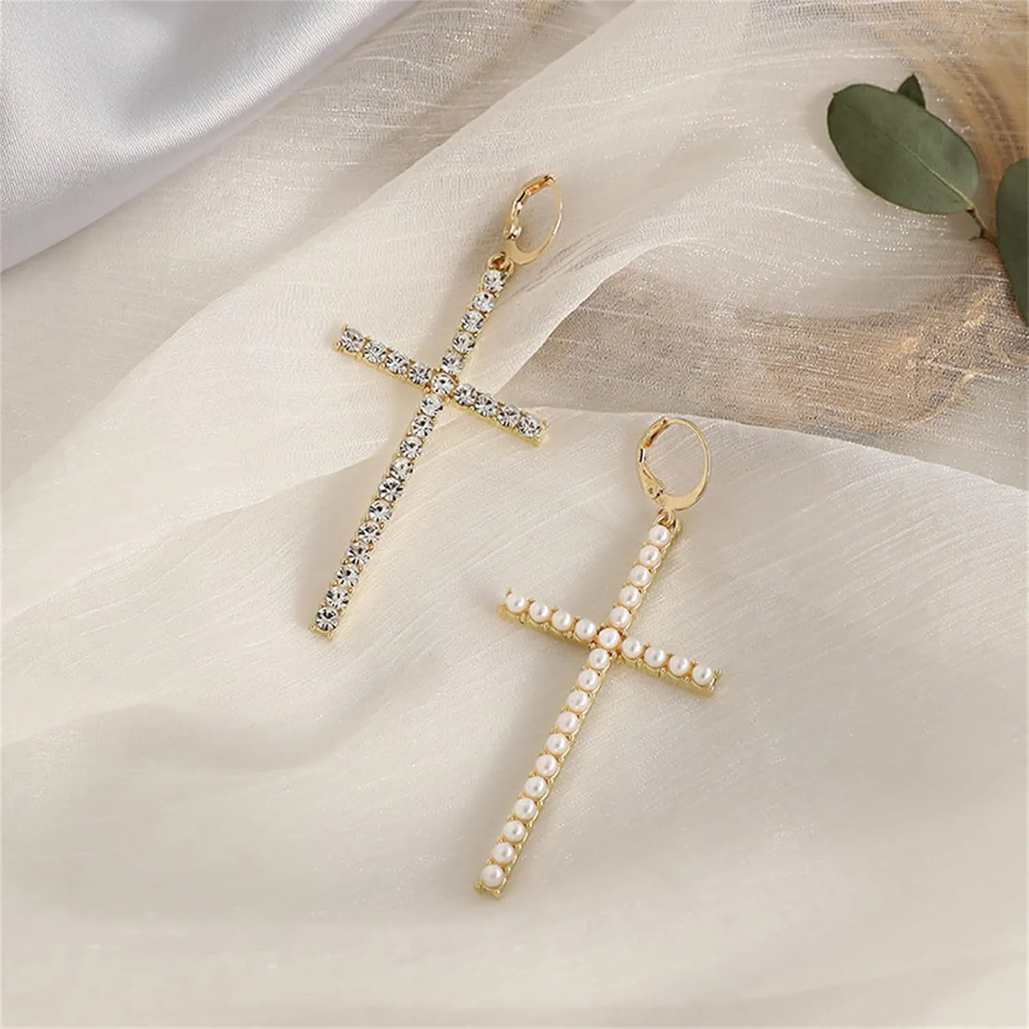 WCRAZYE 14K Gold Plated Drop Cross Drop Dangle Earrings for Women Trendy Gold Cross Earrings Cute Dainty Cubic Zirconia Small Cross Earrings Fashion Jewelry Gift
