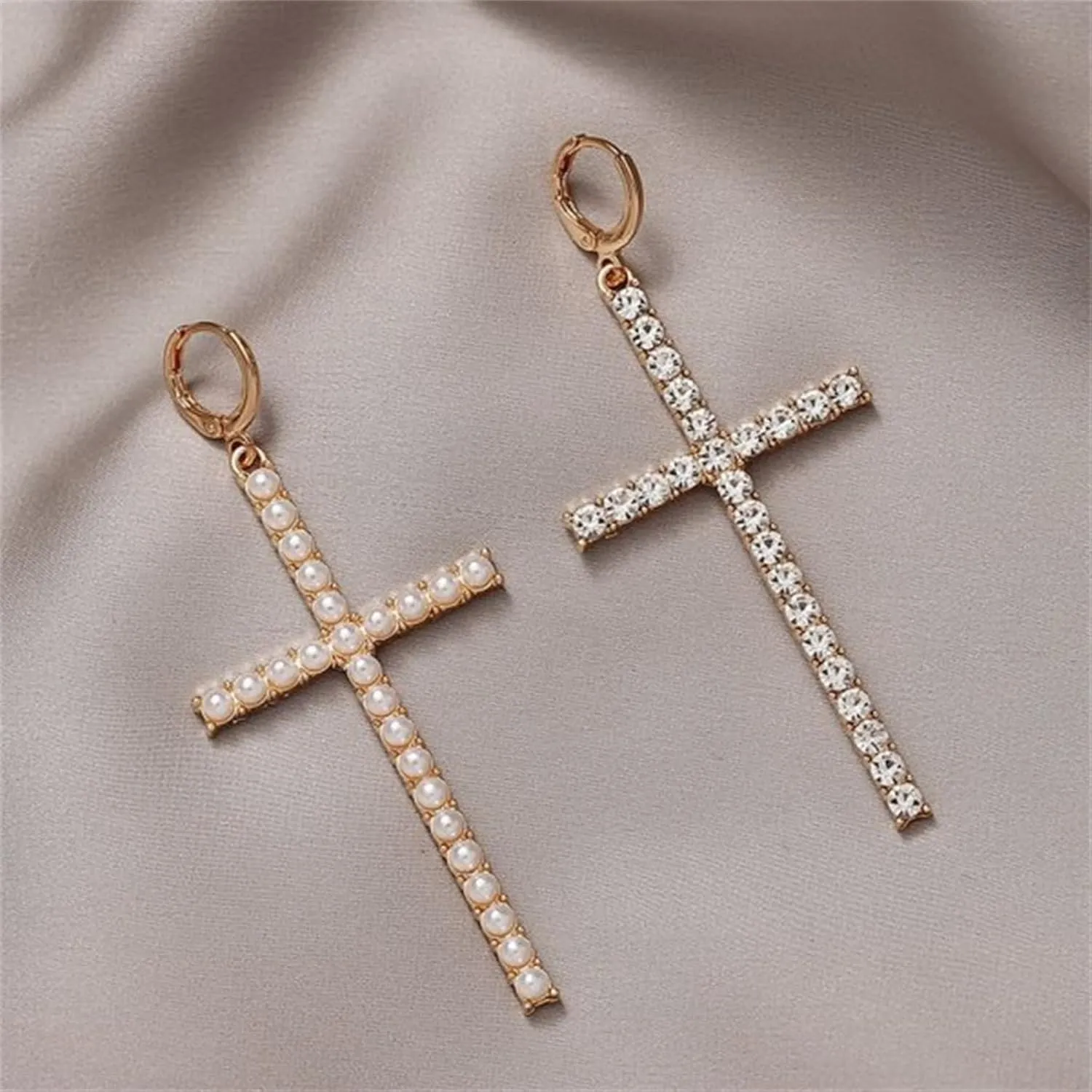 WCRAZYE 14K Gold Plated Drop Cross Drop Dangle Earrings for Women Trendy Gold Cross Earrings Cute Dainty Cubic Zirconia Small Cross Earrings Fashion Jewelry Gift