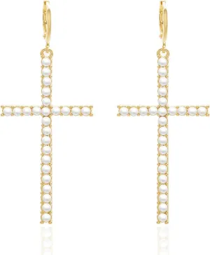 WCRAZYE 14K Gold Plated Drop Cross Drop Dangle Earrings for Women Trendy Gold Cross Earrings Cute Dainty Cubic Zirconia Small Cross Earrings Fashion Jewelry Gift