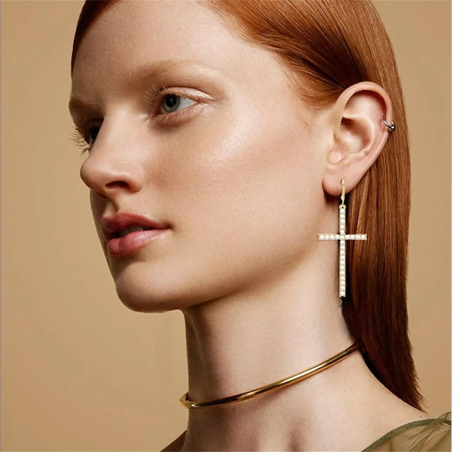 WCRAZYE 14K Gold Plated Drop Cross Drop Dangle Earrings for Women Trendy Gold Cross Earrings Cute Dainty Cubic Zirconia Small Cross Earrings Fashion Jewelry Gift