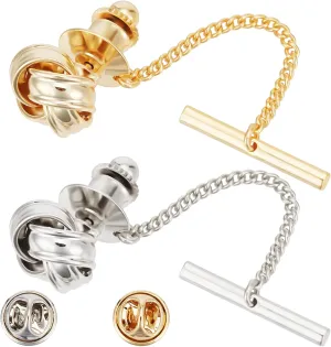 WEBEEDY 2 Pcs Tie Tack for Men Tie Pin with Chain Tie Clips with Cufflinks Tie Tack Lapel Pins for Mens Suit, Tuxedo Tie Tack for Wedding Birthday Anniversary Business Accessory Silver Gold Tone