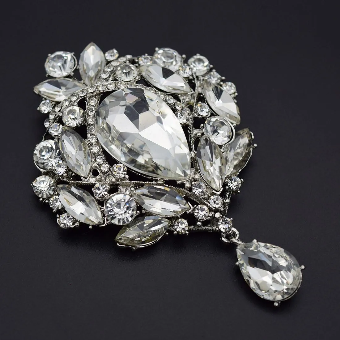 Wedding Bridal Big Crystal Rhinestone Bouquet Brooch Shawl Pin for Women