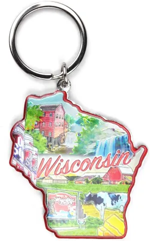 Westmon Works Wisconsin Keychain with Metal Key Ring Souvenir of the Badger State Shaped Gift
