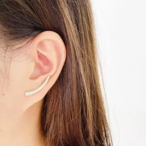 White Opal Climber Crawler Stud Earrings for Women Girls Sterling Silver Pins Created Opal Crescent Moon Statement Earring Studs Post Statement Ear Hoops Fashion Jewelry Gifts Hypoallergenic