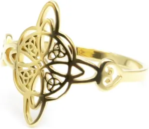Witches Knot Ring for Women Stainless Steel Heart Shaped Witchcraft Celtic Amulet Ring Geometric Quaternary Celtic Knot Ring Vintage Jewelry Gift