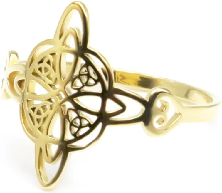 Witches Knot Ring for Women Stainless Steel Heart Shaped Witchcraft Celtic Amulet Ring Geometric Quaternary Celtic Knot Ring Vintage Jewelry Gift