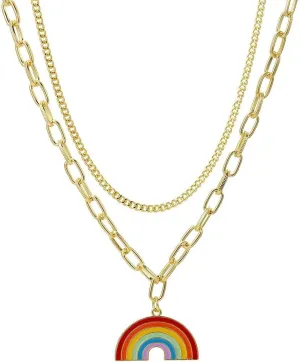 WLL Gold Enamel Colorful Rainbow Pendant Necklace Women Gifts