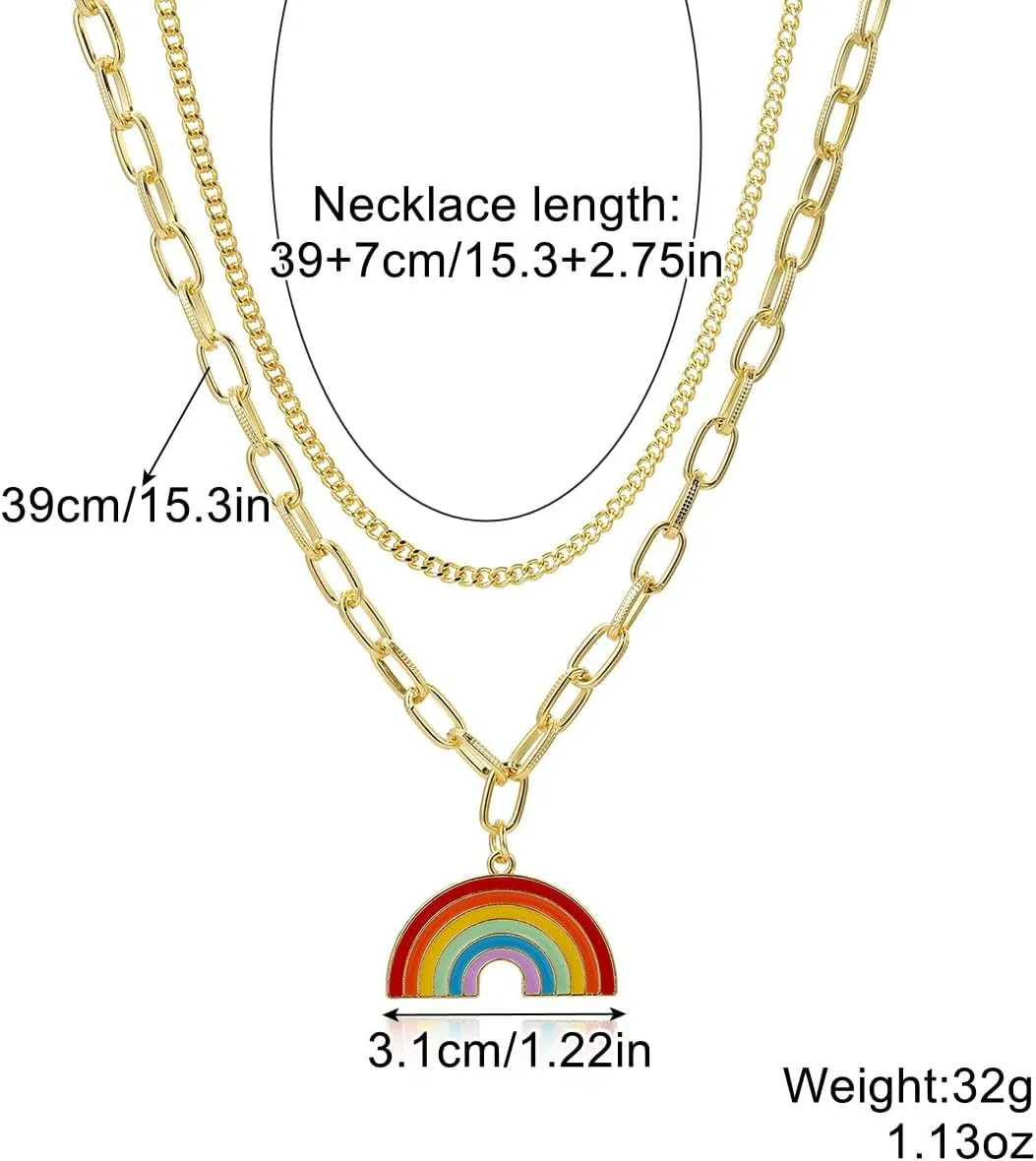 WLL Gold Enamel Colorful Rainbow Pendant Necklace Women Gifts