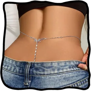 Woeoe Crystal Waist Chain Belt Silver Metal Belly Body Chains Body Jewelry for Women Sexy Nightclub Beach Party Rave