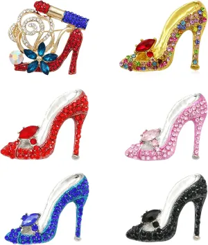 Women Brooch Pins Bulk Set 6Pcs Elegant Crystal Rhinestones High Heel Shoes Shape Brooch for Dress Shawl Party Prom