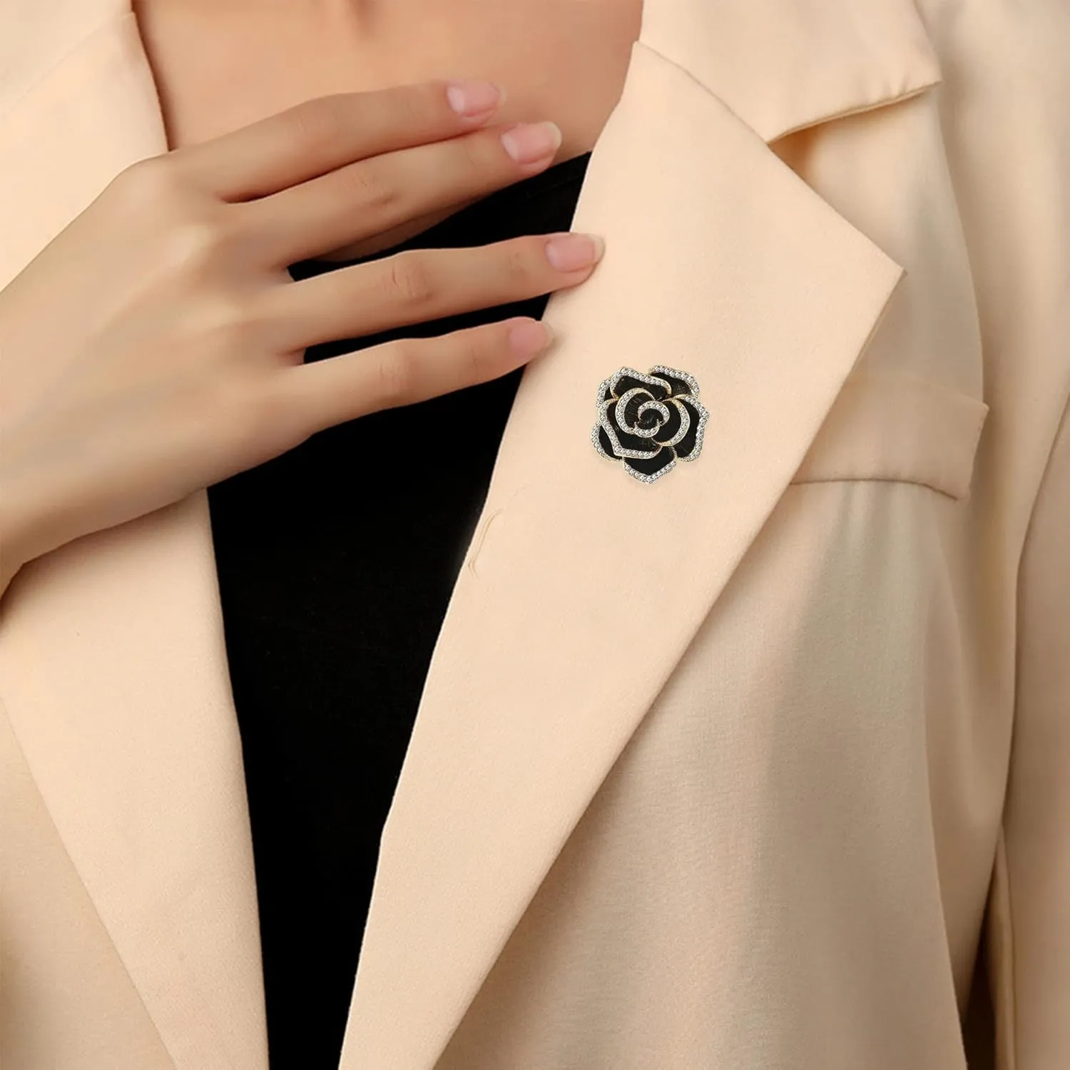 Women Camellia Flower Pearl Enamel Brooch Pins for Ladies Jewelry Fashion