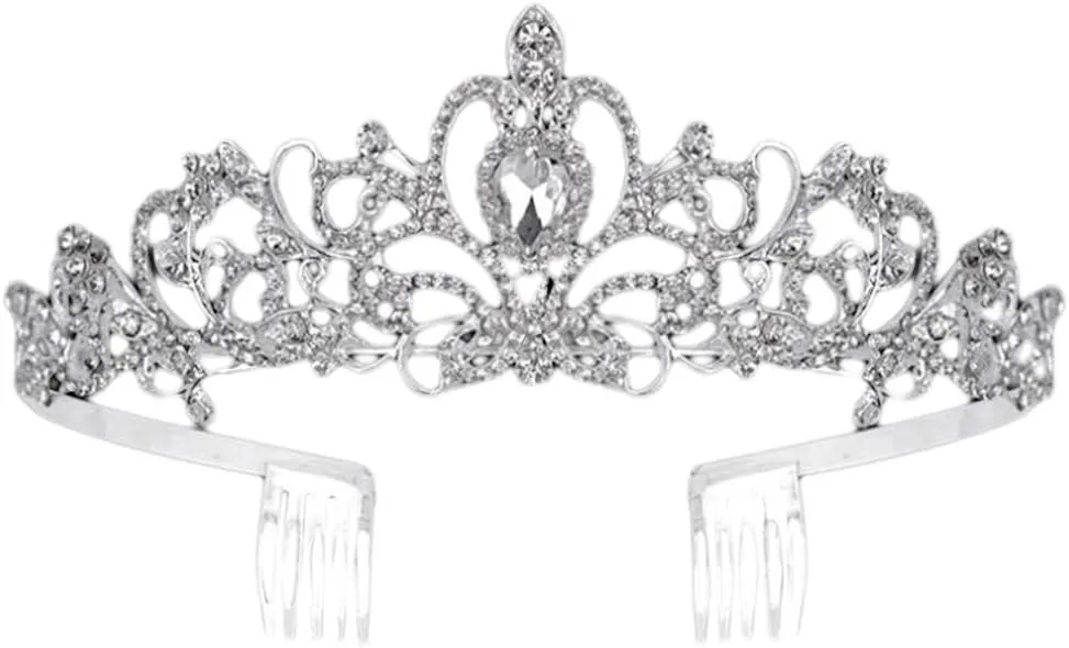 Women Kids Tiara Crowns with Comb Pins Imitation Crystal Glitter Rhinestone Headband Wedding Bridal Prom Party Jewelry Headpiece