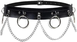 Women Punk Black Leather Waist Belt Layered Belly Chains Nightclub Rave Party Body Jewelry Accessories