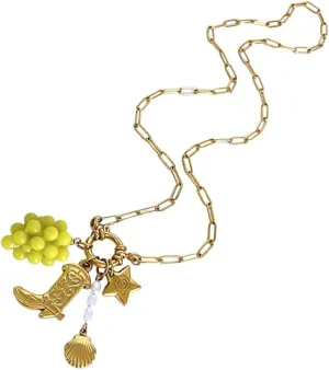 Women Trendy Necklace with Grape or Blueberry Shell Pendant and Imitation Pearls Stainless Steel Texture Elegant Jewelry