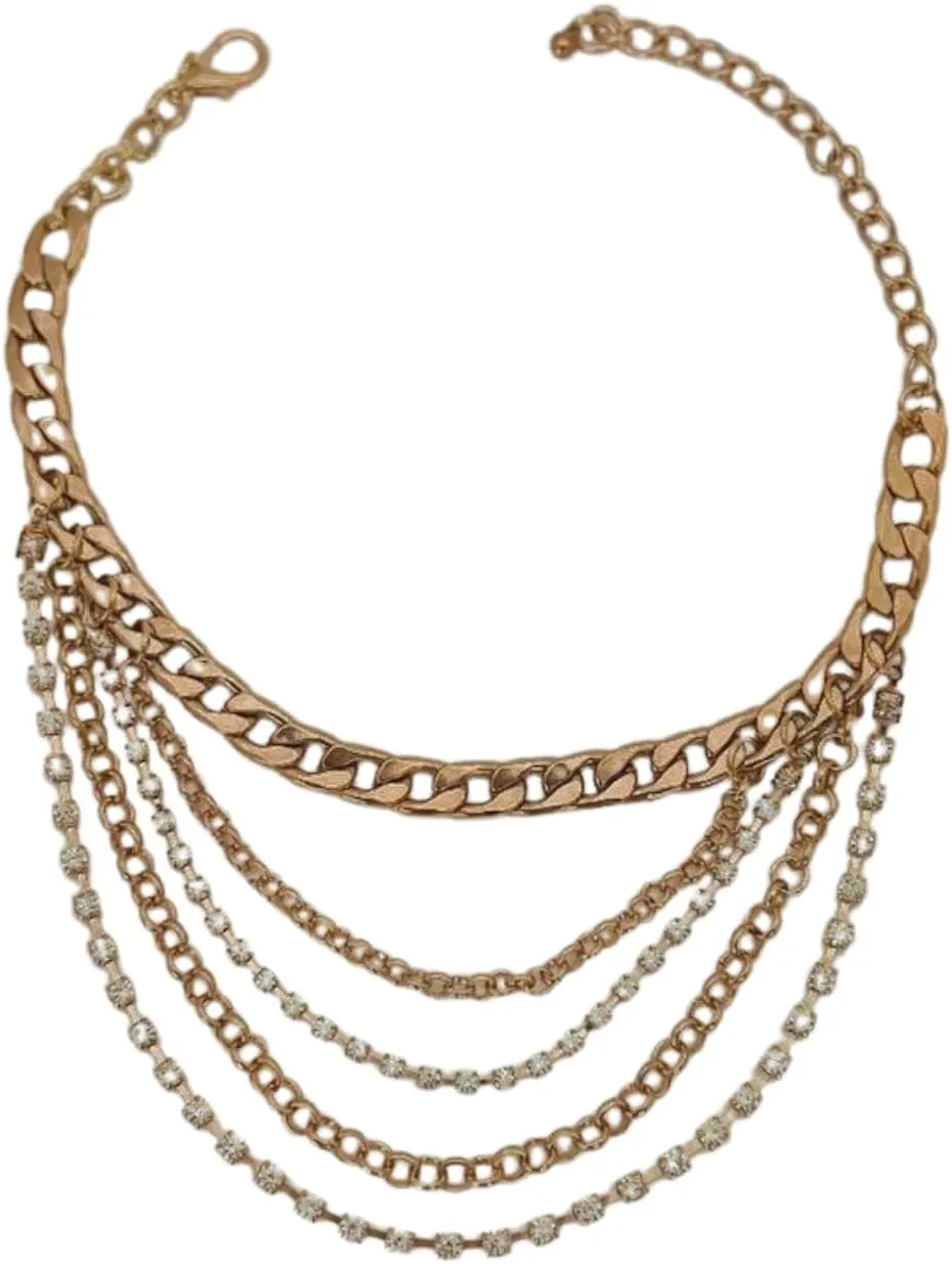 Women Western Fashion Anklet Boot Chain Bracelet Gold Metal Shoe Back Side Wave Multi Strand Charm