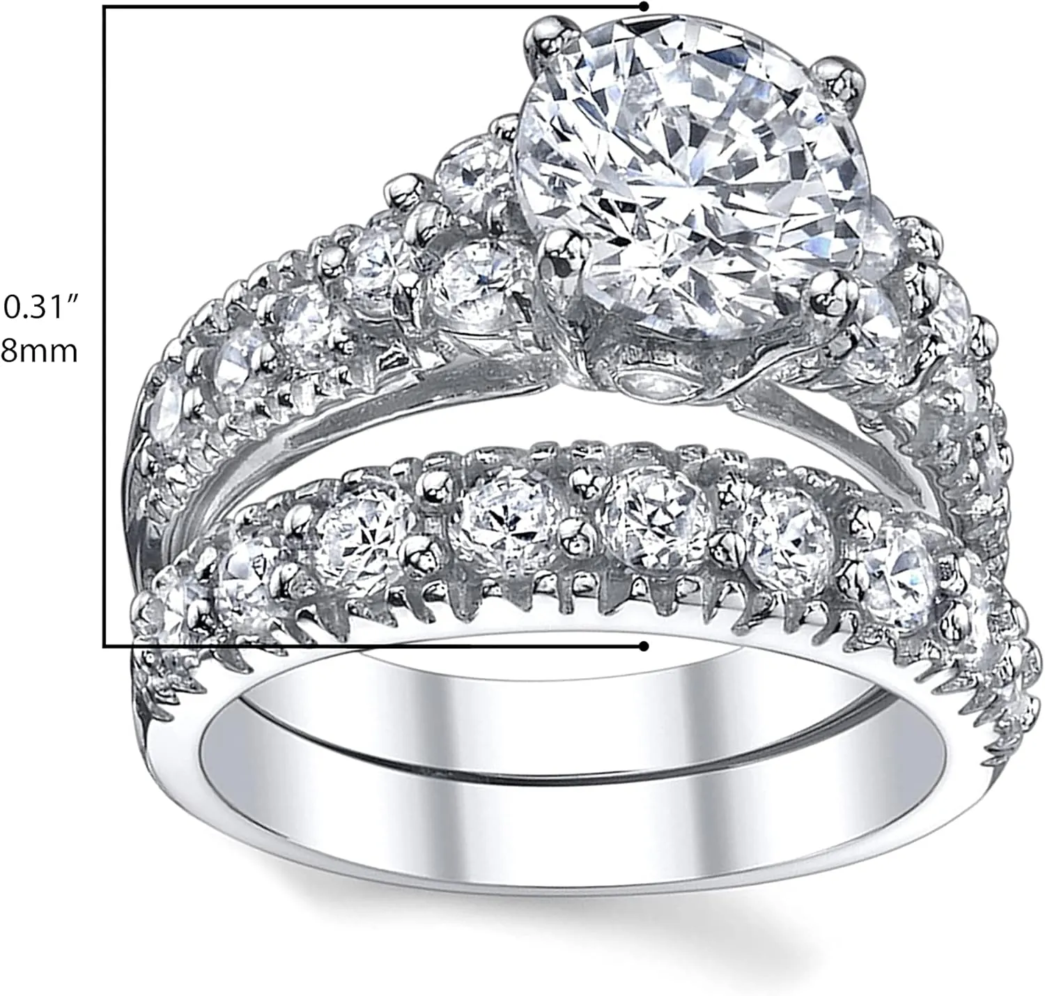 Womens 1.5 Carat Sterling Silver 925 Engagement Bridal Ring Set Round-Cut Cubic Zirconia