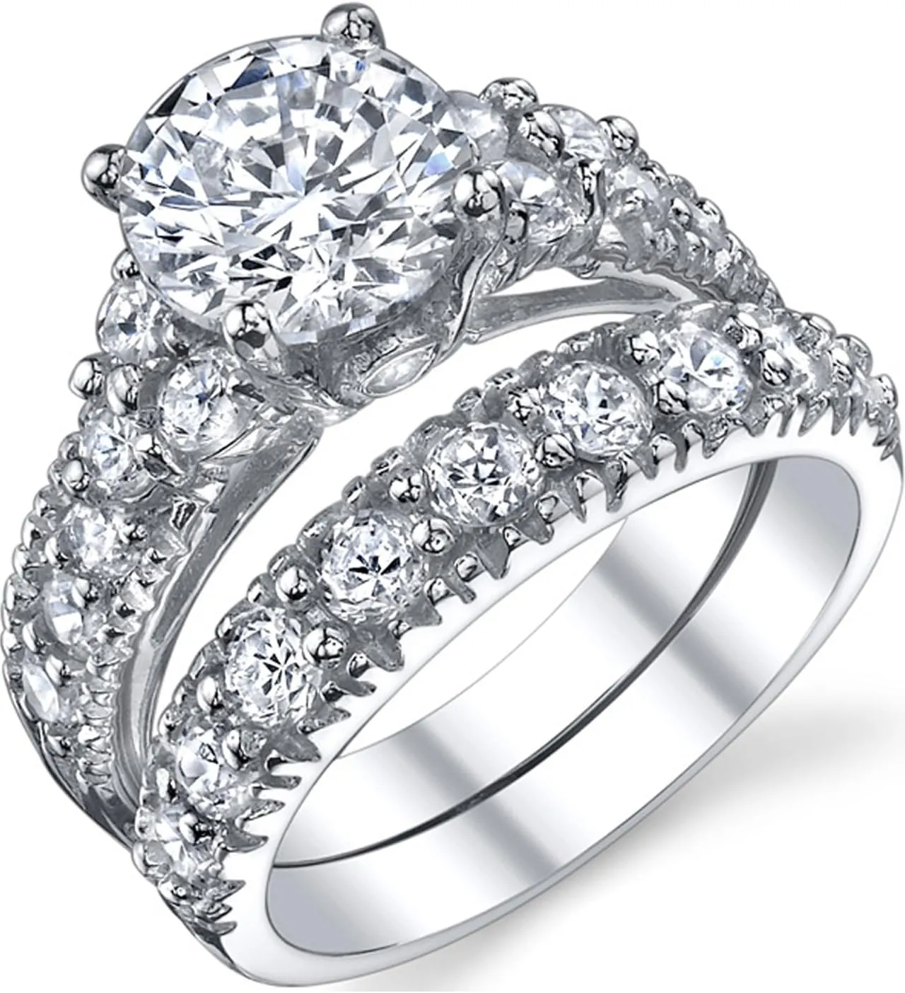 Womens 1.5 Carat Sterling Silver 925 Engagement Bridal Ring Set Round-Cut Cubic Zirconia