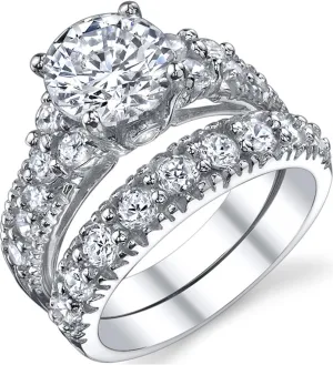 Womens 1.5 Carat Sterling Silver 925 Engagement Bridal Ring Set Round-Cut Cubic Zirconia