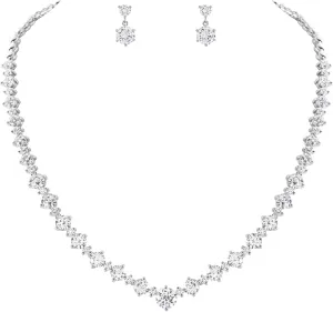 Women's Bridal Jewelry Set for Wedding Brides Bridesmaids, Elegant Prom Costume Necklace and Earring Jewelry Set for Women Evening Wear