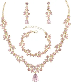 Womens Brides Bridesmaid Jewelry Set Austrian Crystal Teardrop Elegant Necklace Dangle Earrings Link Bracelet Wedding Prom Costume Party Events Evening Dress