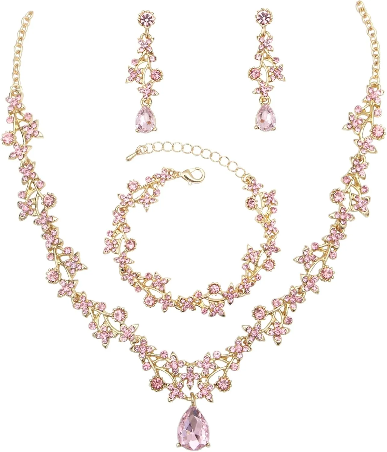Womens Brides Bridesmaid Jewelry Set Austrian Crystal Teardrop Elegant Necklace Dangle Earrings Link Bracelet Wedding Prom Costume Party Events Evening Dress