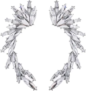 Women's Crystal Rhinestone Leaf Climbers Crawler Earrings Funny Gold Silver Ear Cuff Wrap Clip Stud Earring with Top Ear Clip Fashion Jewelry for Women