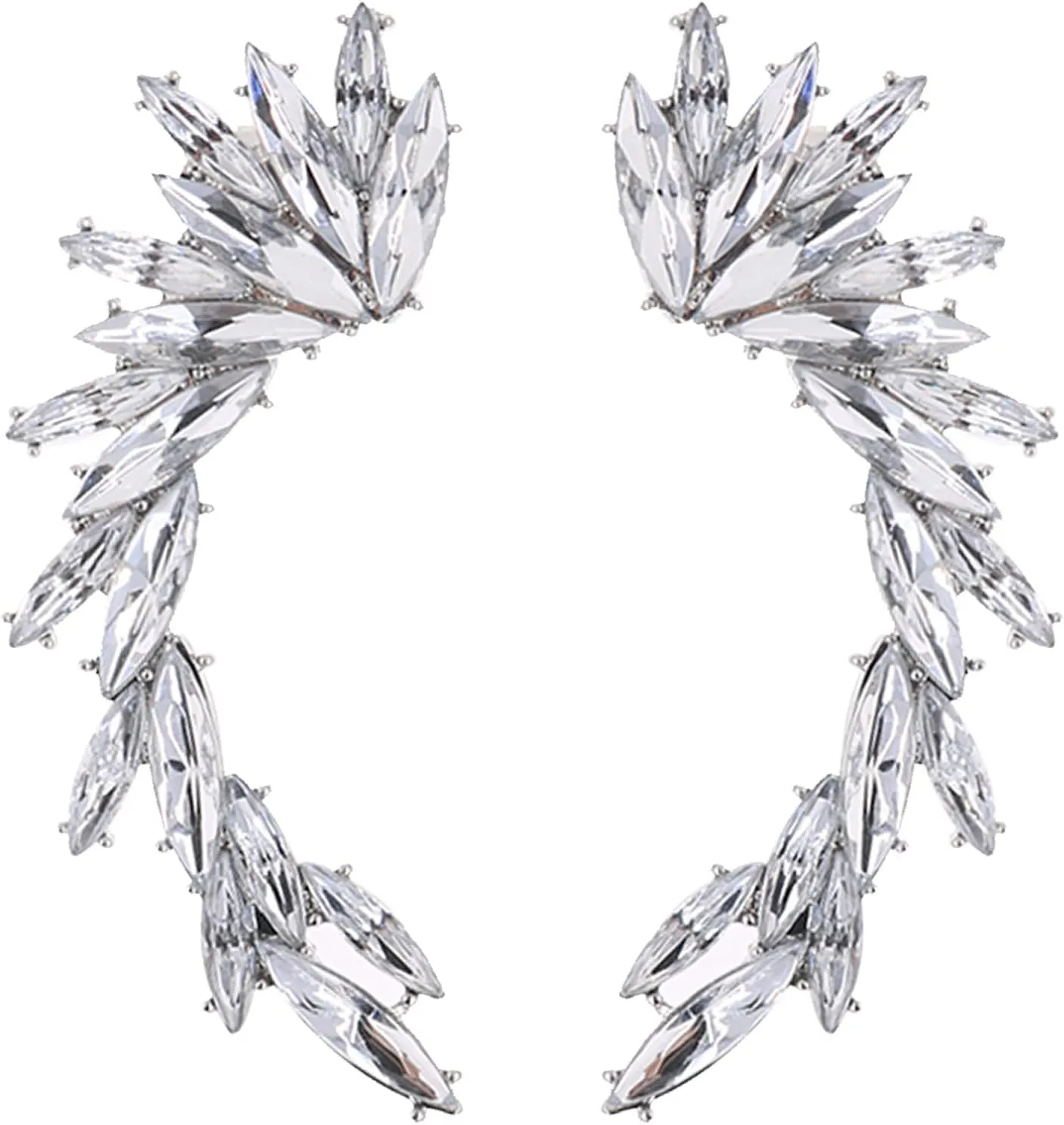 Women's Crystal Rhinestone Leaf Climbers Crawler Earrings Funny Gold Silver Ear Cuff Wrap Clip Stud Earring with Top Ear Clip Fashion Jewelry for Women