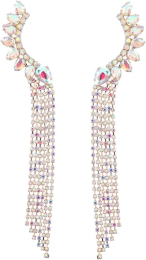 Women's Crystal Rhinestone Leaf Tassels Climbers Crawler Earrings Funny Gold Silver Ear Cuff Wrap Clip Stud Earring with Top Ear Clip Fashion Jewelry for Women