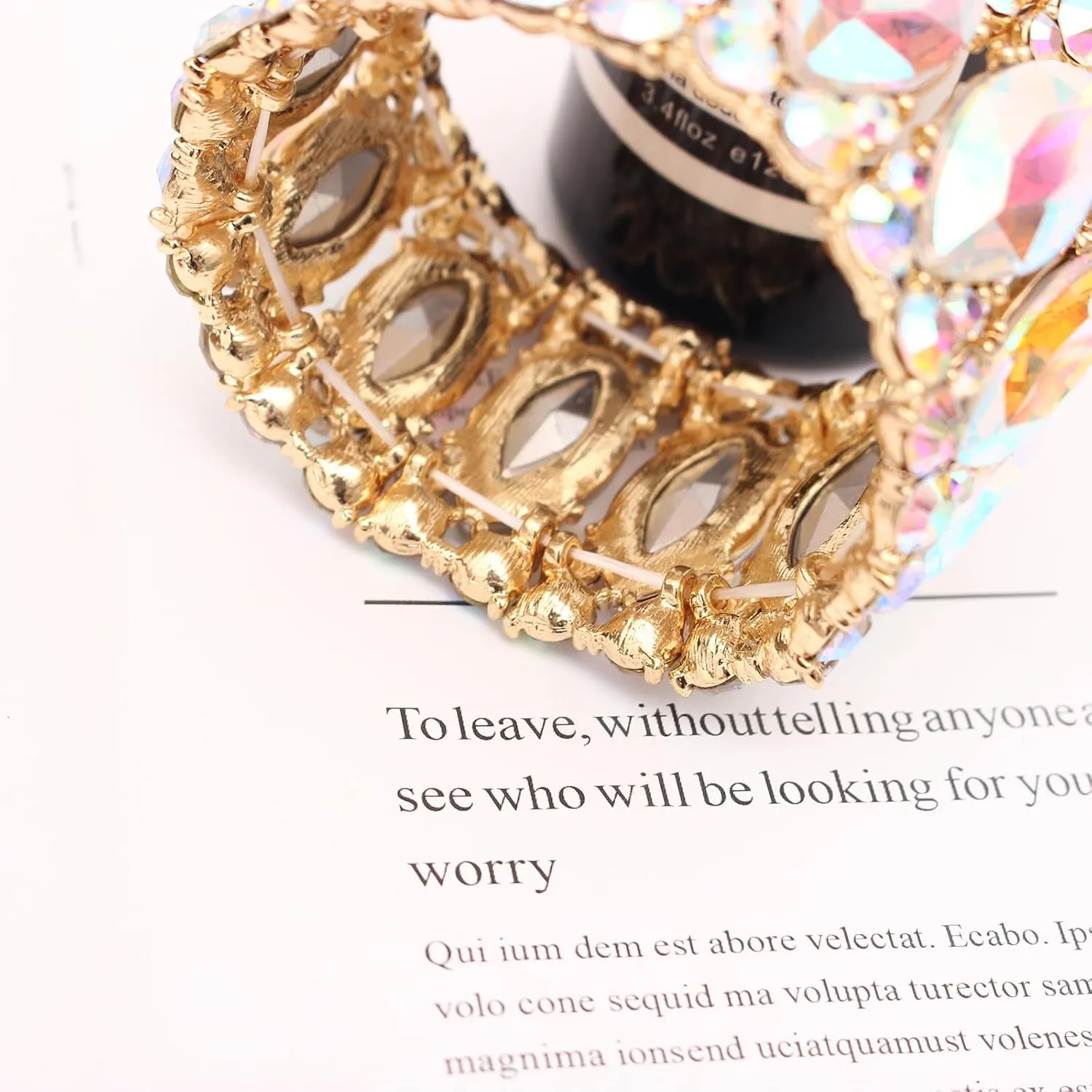 Womens Elegant Wedding Bridal Crystal Double Row Marquise-Shape Leaf Stretch Bangle Bracelet Bride Jewelry for Women