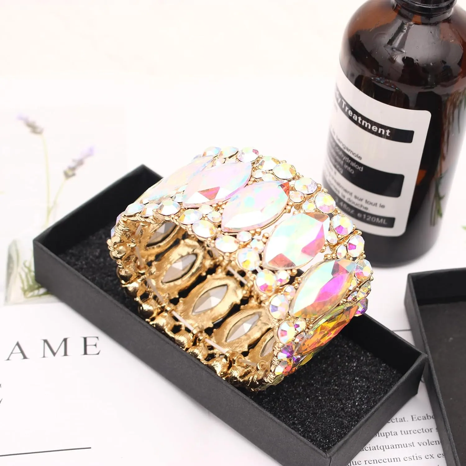Womens Elegant Wedding Bridal Crystal Double Row Marquise-Shape Leaf Stretch Bangle Bracelet Bride Jewelry for Women