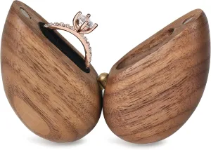 Wooden Heart Shaped Ring Box for Wedding, Proposal, Engagement - Wood Case Holder Gift (True Love Eternal Black Walnut)