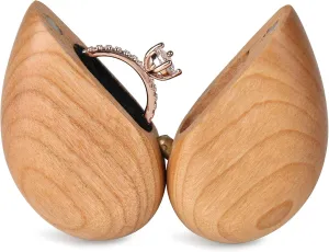 Wooden Heart-Shaped Ring Box for Wedding, Proposal, Engagement - Wood Case Holder Gift (True Love Eternal Cherry)