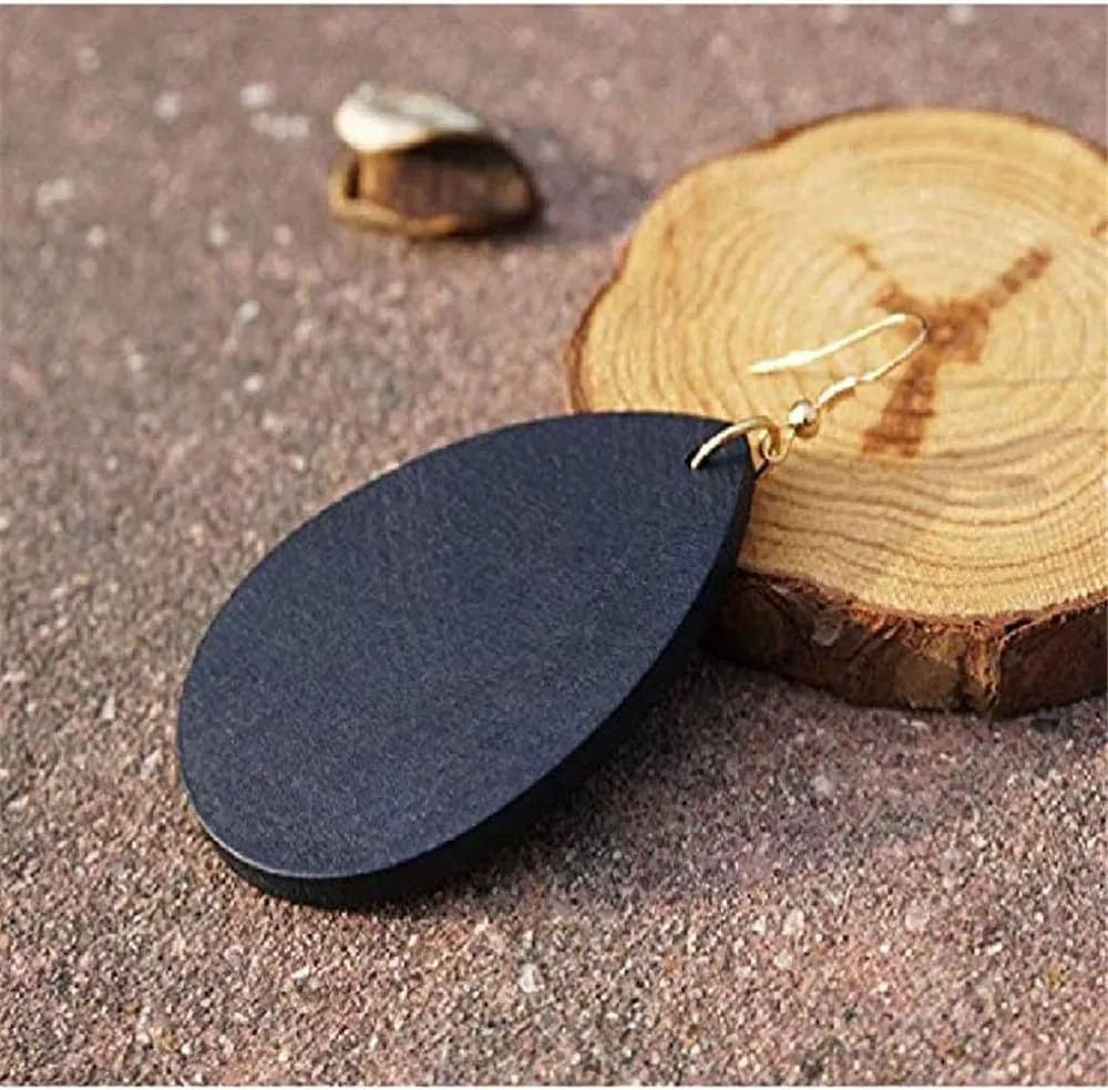 Wooden Hoop Earrings for Women Retro Black African Bohemian Wood Teardrop Geometric Lightweight Dangle Drop Earrings