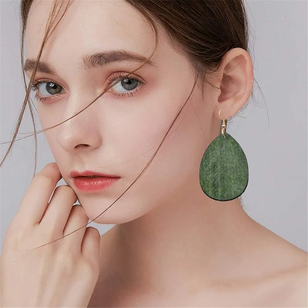 Wooden Hoop Earrings for Women Retro Black African Bohemian Wood Teardrop Geometric Lightweight Dangle Drop Earrings