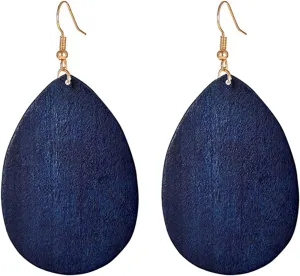 Wooden Hoop Earrings for Women Retro Black African Bohemian Wood Teardrop Geometric Lightweight Dangle Drop Earrings