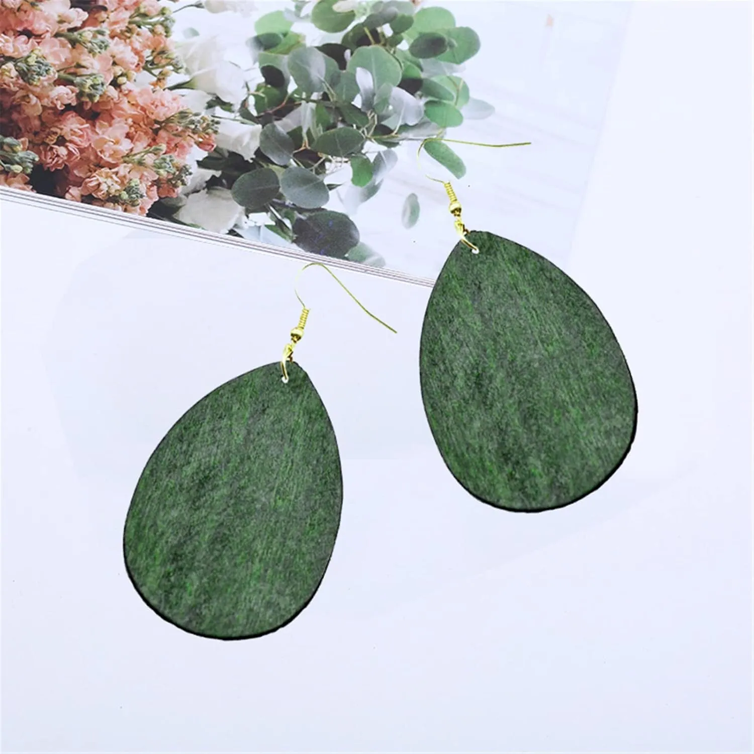 Wooden Hoop Earrings for Women Retro Black African Bohemian Wood Teardrop Geometric Lightweight Dangle Drop Earrings