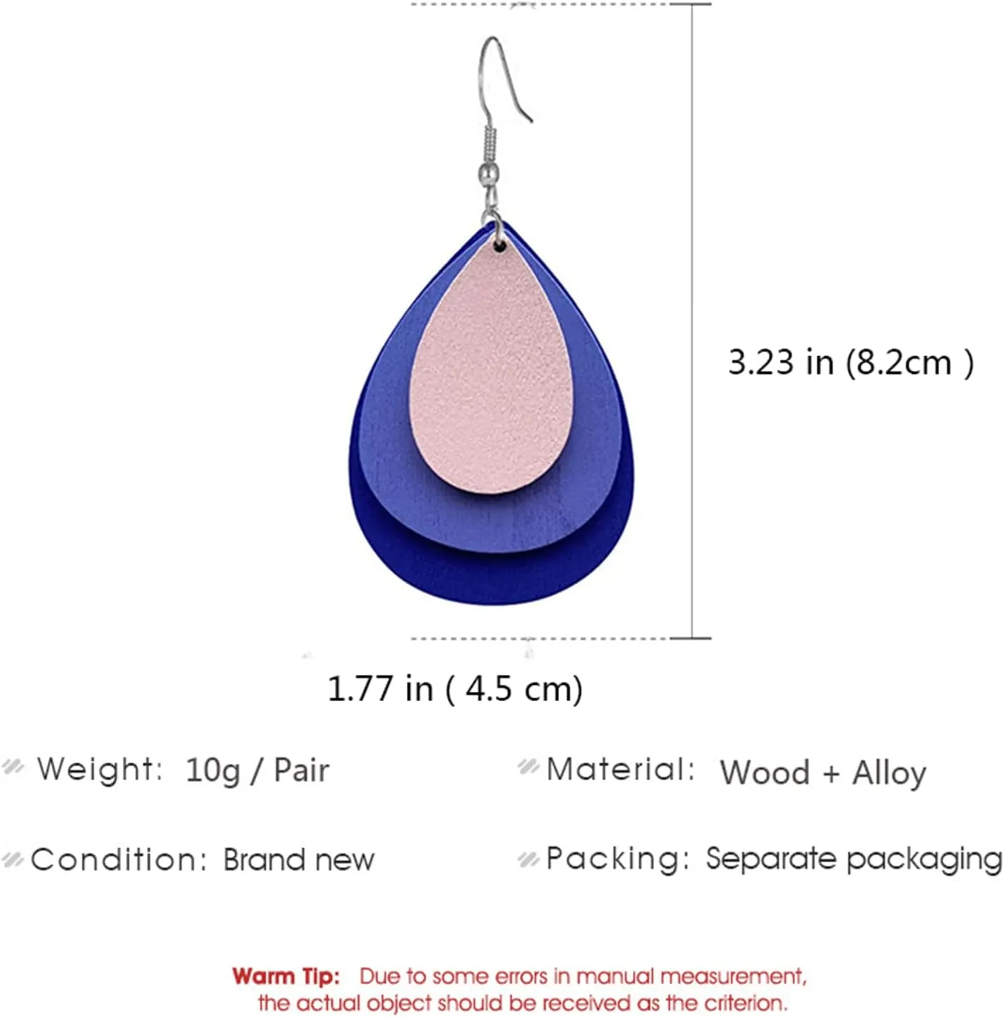 Wooden Hoop Earrings for Women Retro Black African Bohemian Wood Teardrop Geometric Lightweight Dangle Drop Earrings