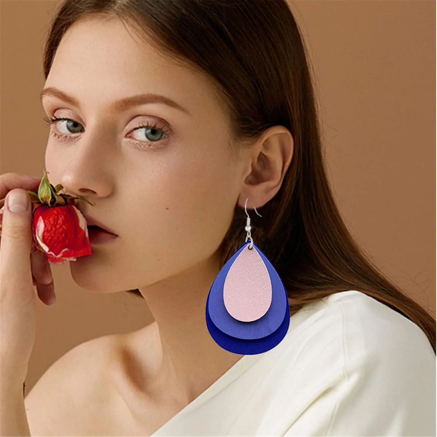 Wooden Hoop Earrings for Women Retro Black African Bohemian Wood Teardrop Geometric Lightweight Dangle Drop Earrings