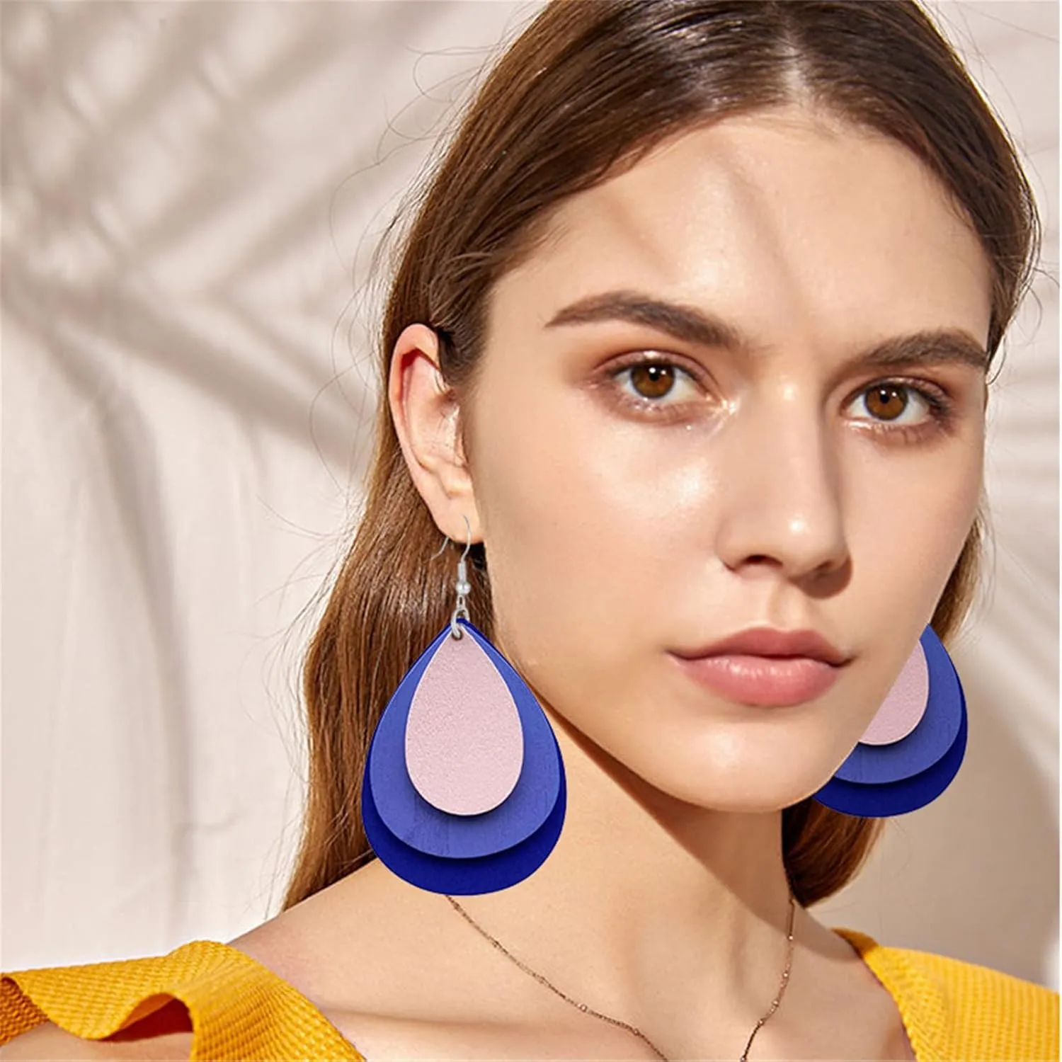Wooden Hoop Earrings for Women Retro Black African Bohemian Wood Teardrop Geometric Lightweight Dangle Drop Earrings