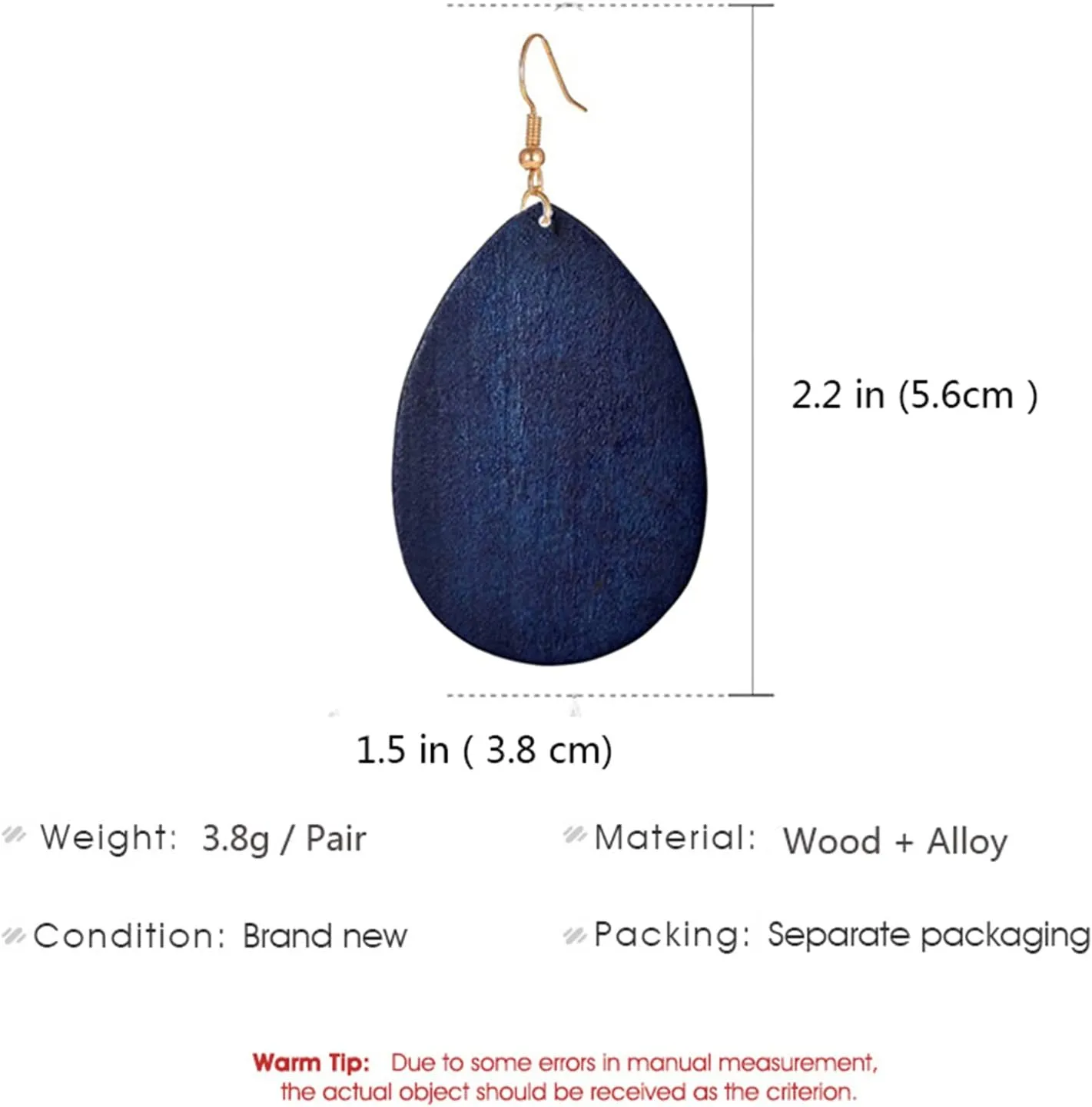 Wooden Hoop Earrings for Women Retro Black African Bohemian Wood Teardrop Geometric Lightweight Dangle Drop Earrings