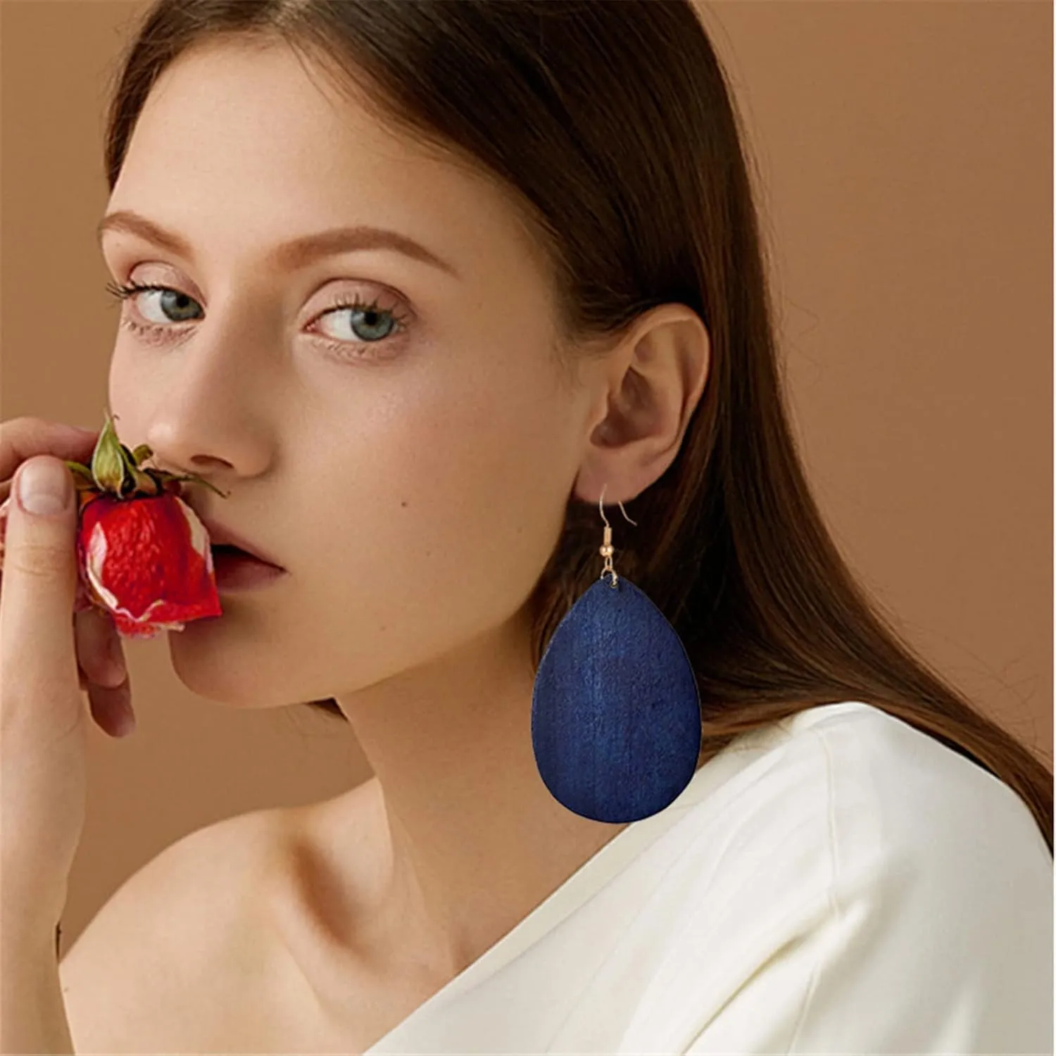 Wooden Hoop Earrings for Women Retro Black African Bohemian Wood Teardrop Geometric Lightweight Dangle Drop Earrings