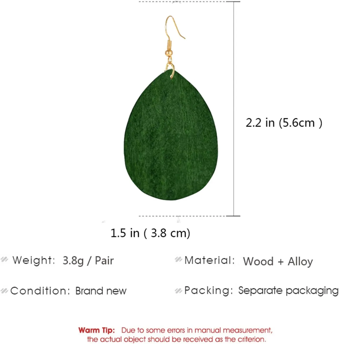 Wooden Hoop Earrings for Women Retro Black African Bohemian Wood Teardrop Geometric Lightweight Dangle Drop Earrings