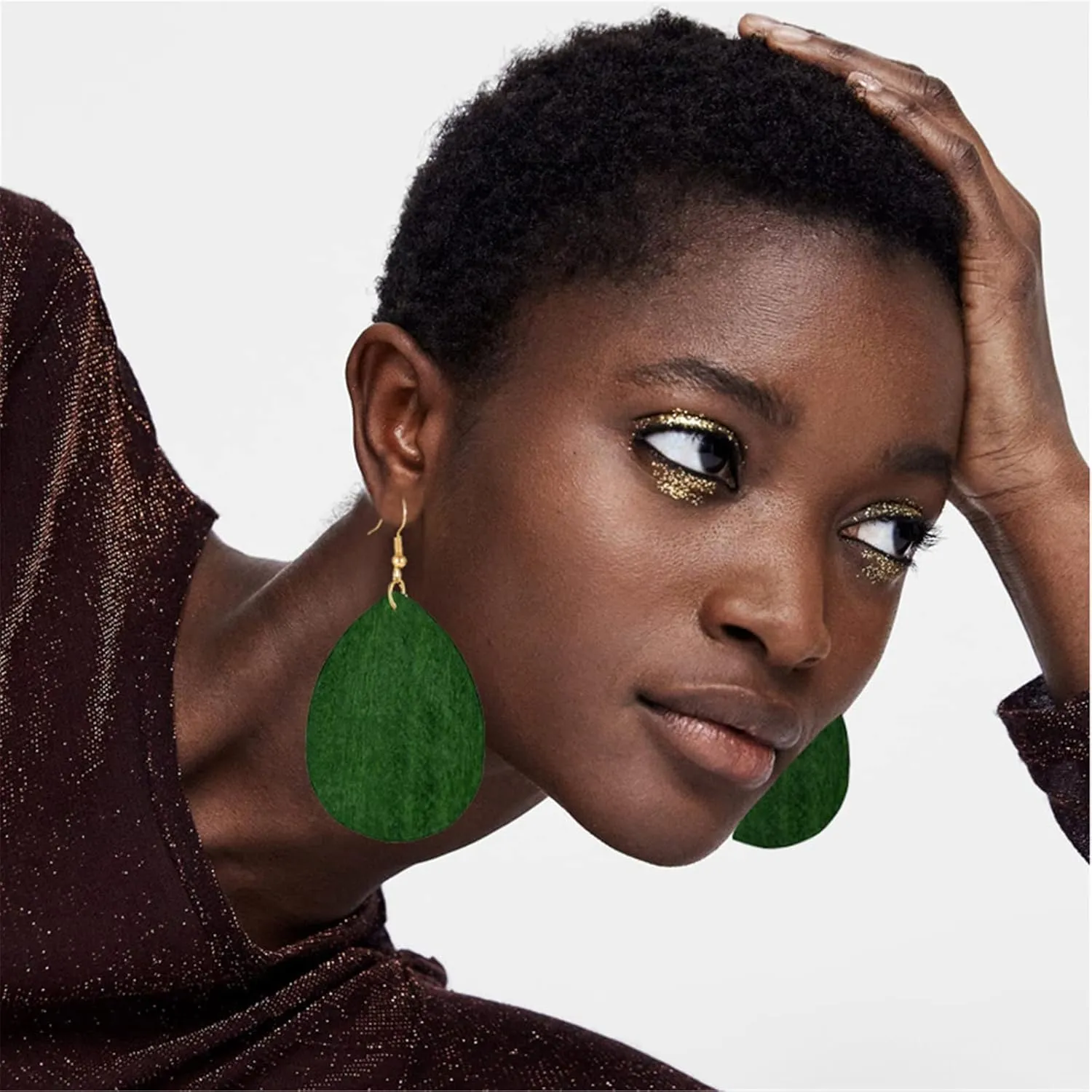 Wooden Hoop Earrings for Women Retro Black African Bohemian Wood Teardrop Geometric Lightweight Dangle Drop Earrings