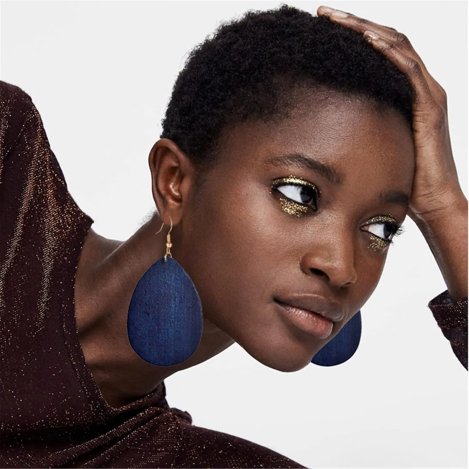 Wooden Hoop Earrings for Women Retro Black African Bohemian Wood Teardrop Geometric Lightweight Dangle Drop Earrings
