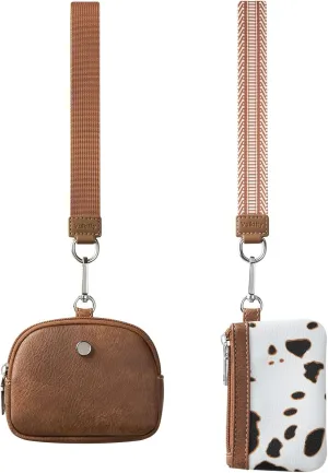 Wristlet Keychain Wallet for Women - Zip Around Dual Pouch, Small Portable Key Chain Wallet with Zipper Card Holder Coin Purse Mini Coin Pocket, 2 Wristlet Straps