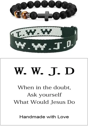 WWJD Braided Rope Beads Cross Christian Bracelet Inspirational Religious What Would Jesus Do Matching Couple Friendship Bangle Hnadmade Pray Protection Jewelry for Women Men