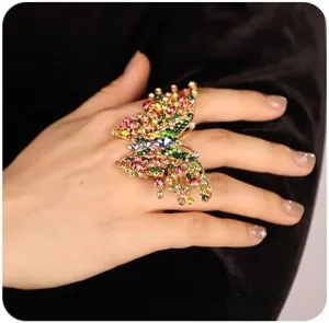 Xerling Crystal Big Butterfly Ring Multi Color Rhinestone Statement Ring Colorful Finger Ring Aesthetic for Women Cocktail Party
