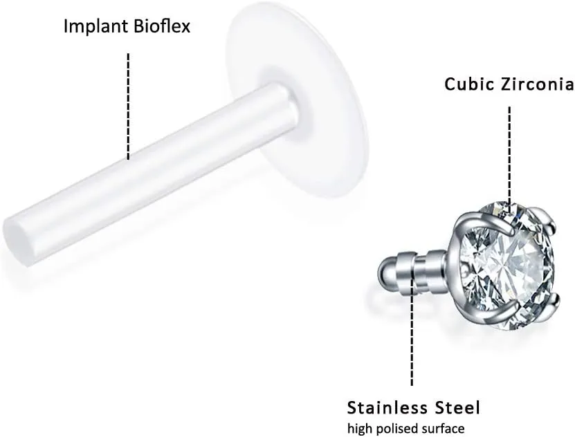 Xpircn 16G 18G Labret Monroe Lip Rings Nose Helix Tragus Earring Studs Piercing Jewelry 9PCS