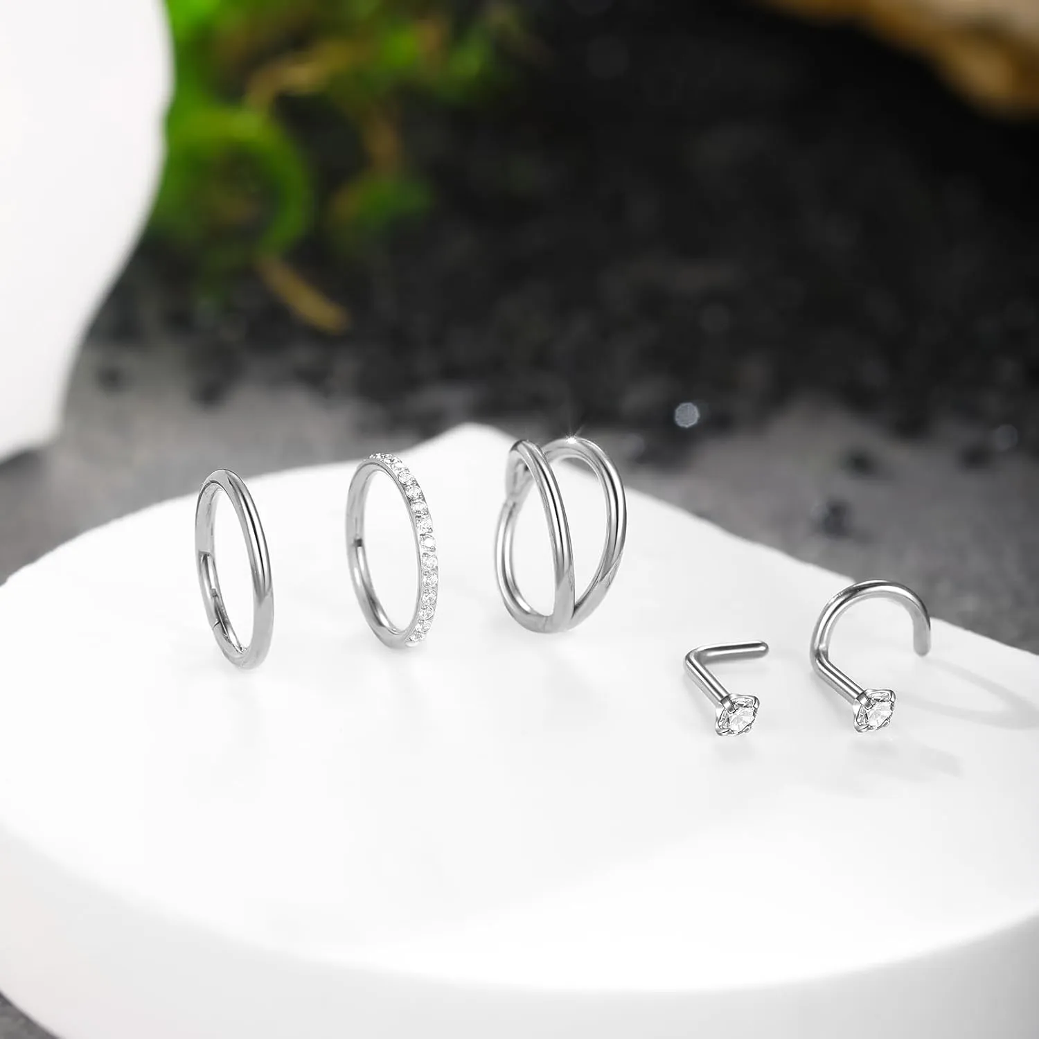 Xpircn 5pcs Hoop Nose Rings and L Shaped Nose Rings Stud Set 18G/20G Stainless Steel CZ Helix Conch Daith Tragus Cartilage Hoop Earrings for Women 6mm 7mm 8mm 10mm