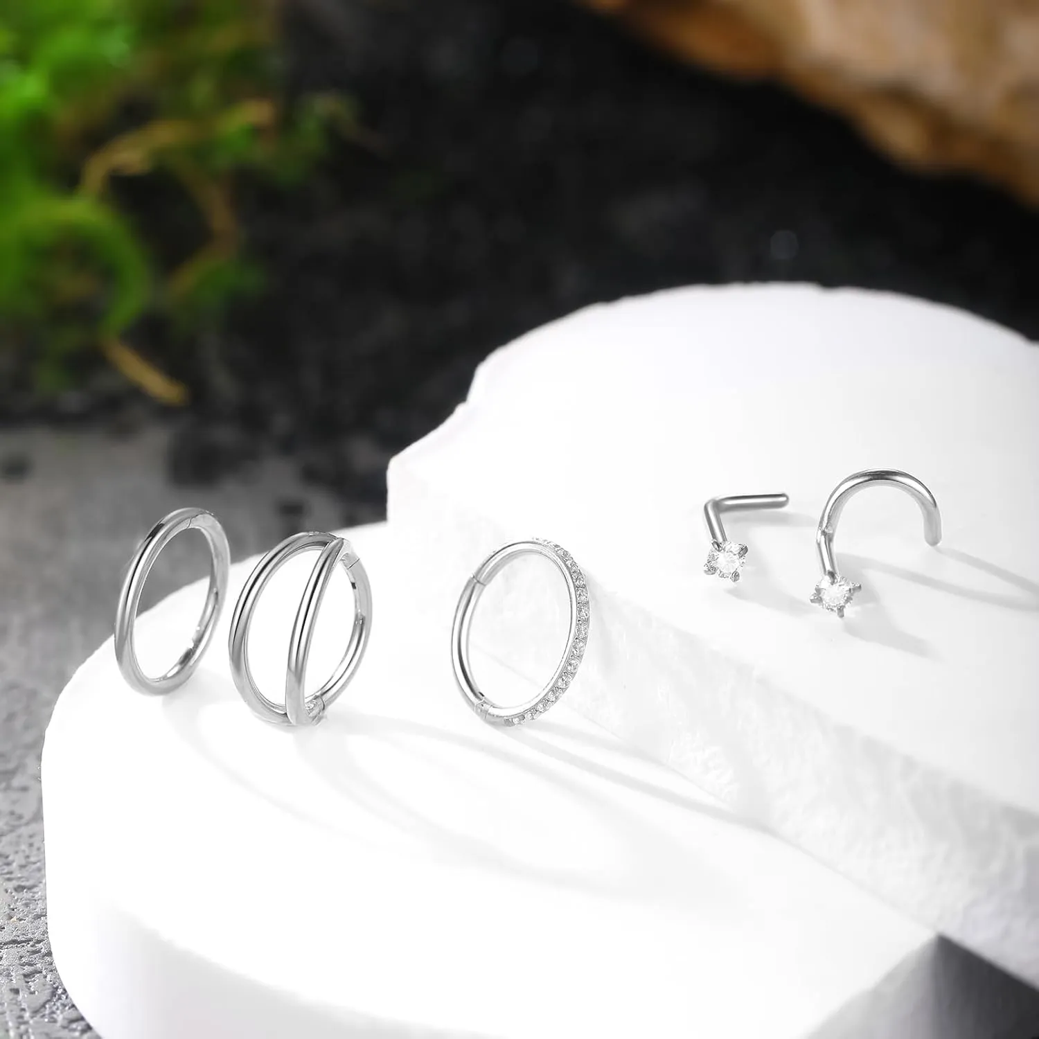 Xpircn 5pcs Hoop Nose Rings and L Shaped Nose Rings Stud Set 18G/20G Stainless Steel CZ Helix Conch Daith Tragus Cartilage Hoop Earrings for Women 6mm 7mm 8mm 10mm